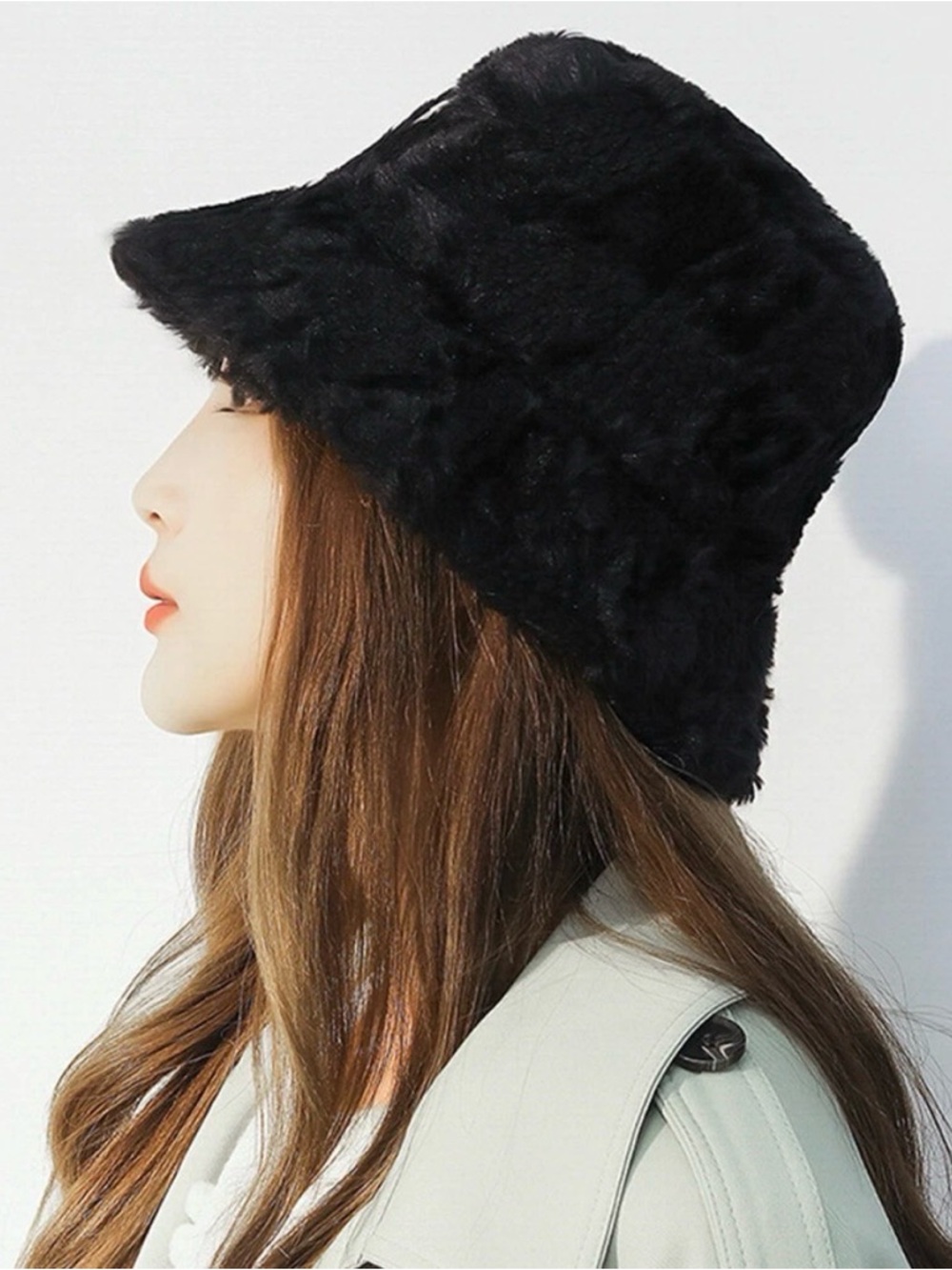 IMAN Black Faux Fur Bucket Hat - Plush Winter Bucket - Picture 2 of 4